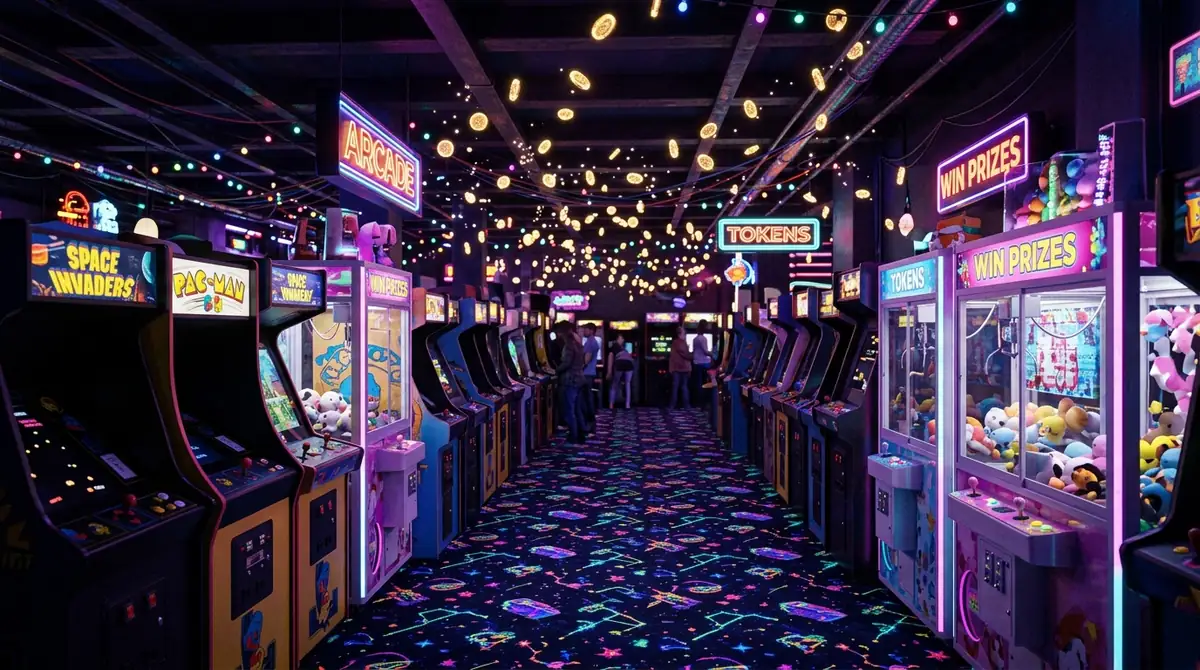 Neon arcade aisle background